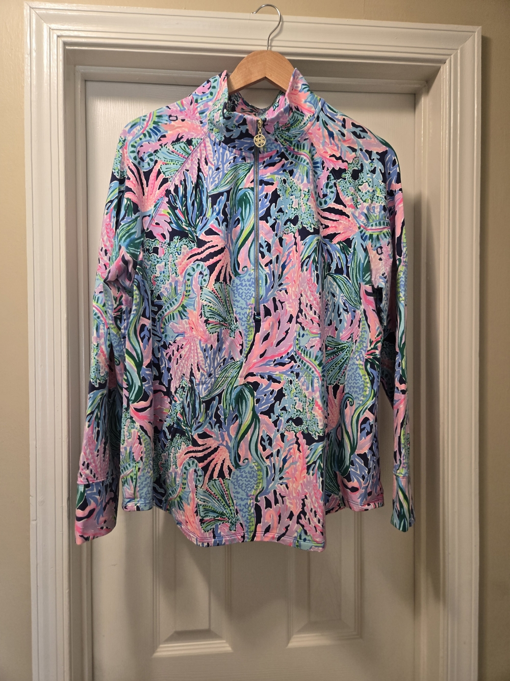 Lilly Pulitzer Coral Reef Print Long-Sleeve Zip Top in Pink & Blue